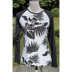Carve Designs RashGuard Women's Sz M Crewneck Black White Floral Beach Surf SPF